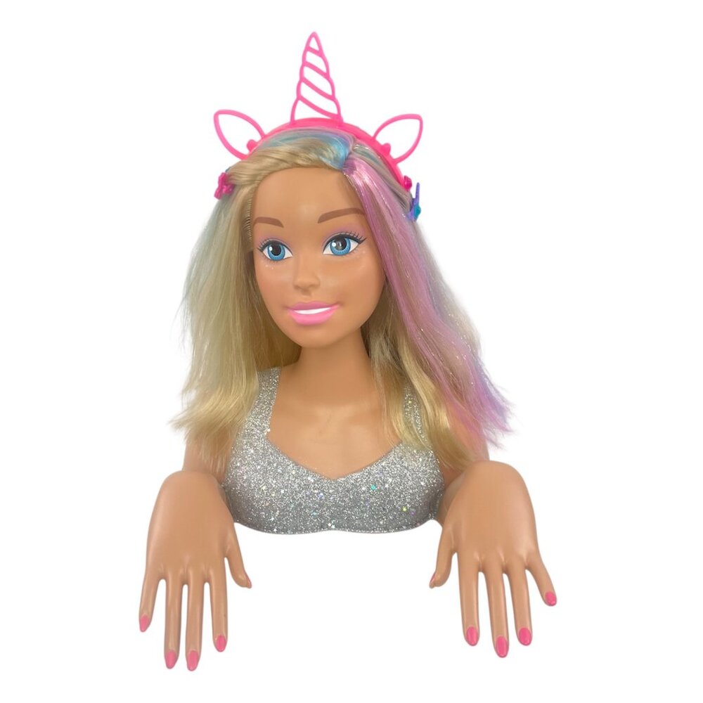Barbie Deluxe Glitter and Go Styling Head Blonde Hair Unicorn Headband